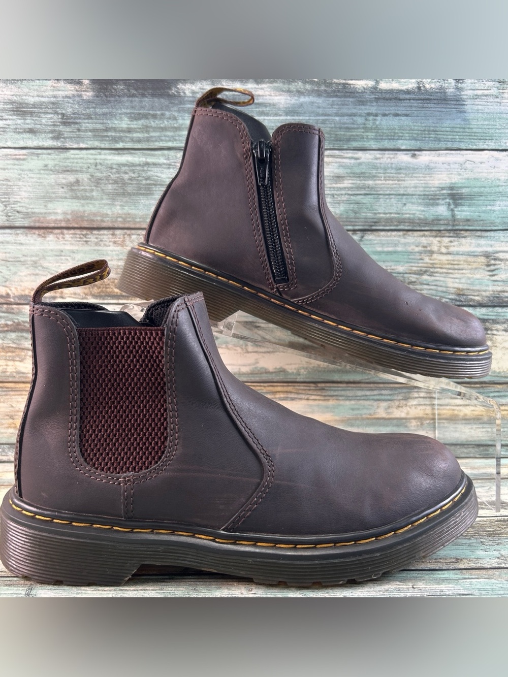 Dr Martens Softy Juniors Chelsea Boots Girls Size 5 Brown Leather Zip Up 2976 J